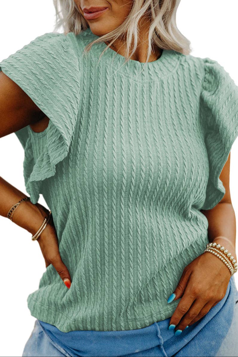 Mint Textured Flutter Sleeve Top