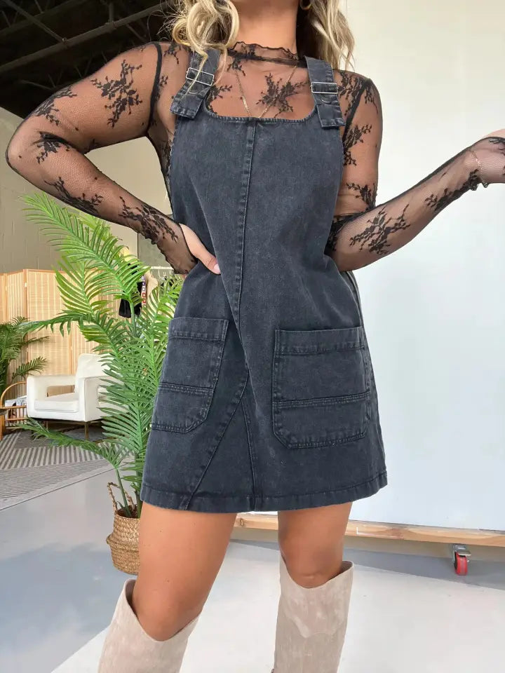 Western cowgirl Style denim shortall overalls dress