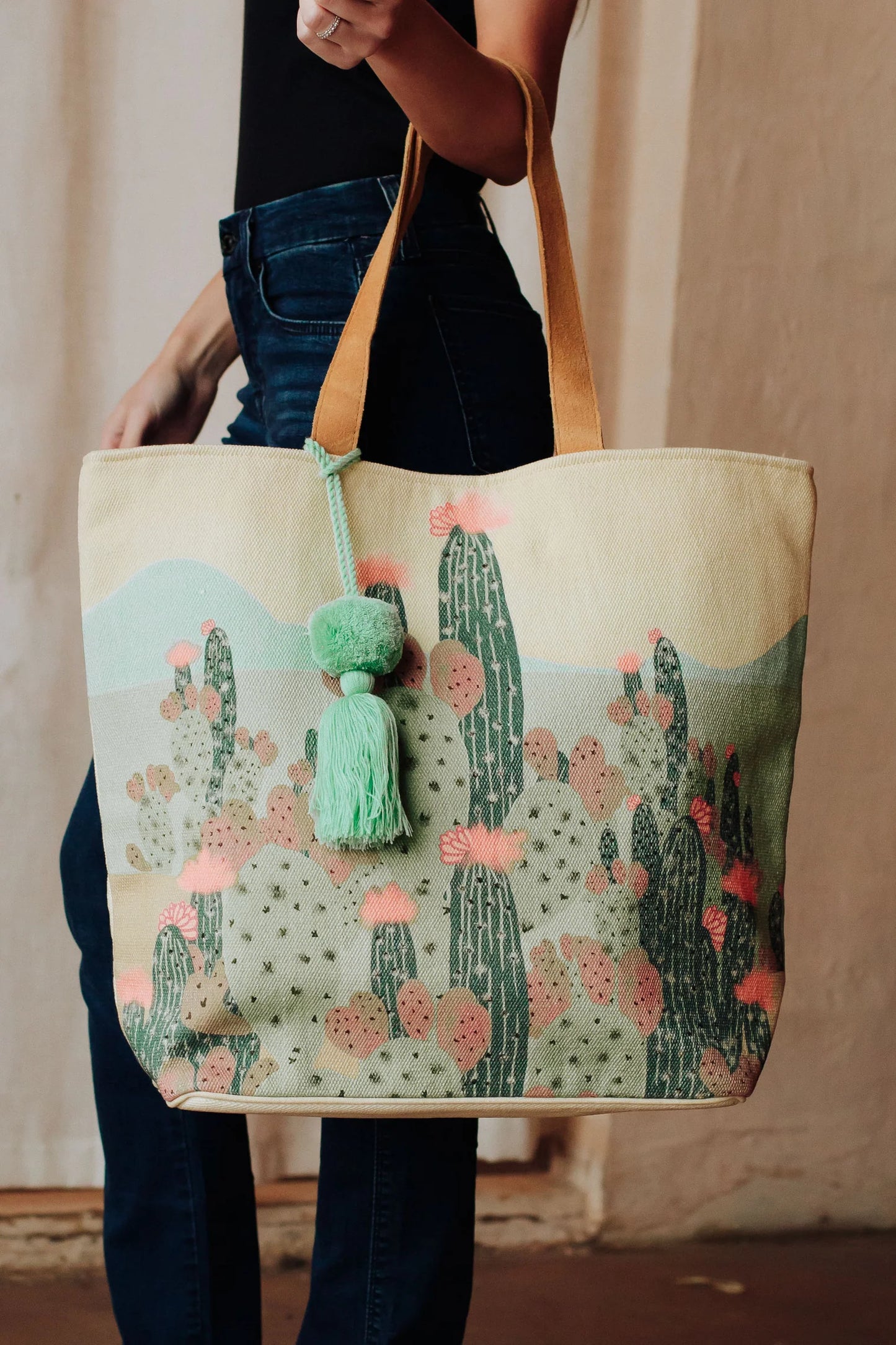Ivory cactus tote