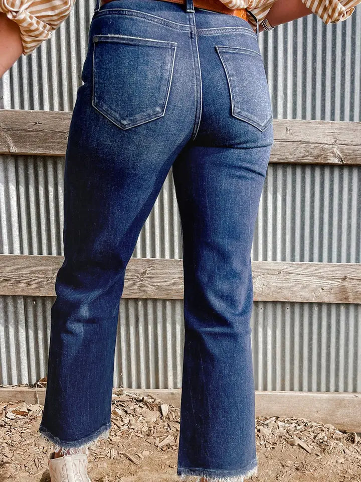 Mineral Wash Raw Hem High Waist Flared Jeans