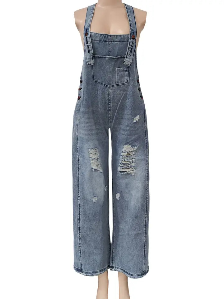Southern Country Distressed Washed Denim Overall