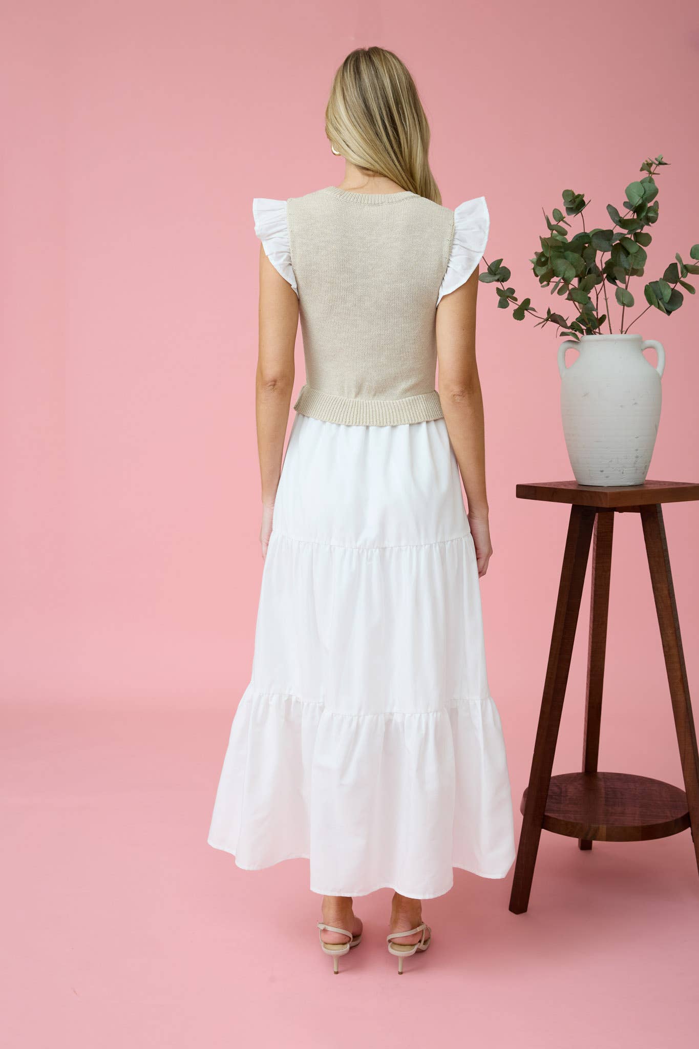 MIXED MEDIA SWEATER VEST MIDI DRESS