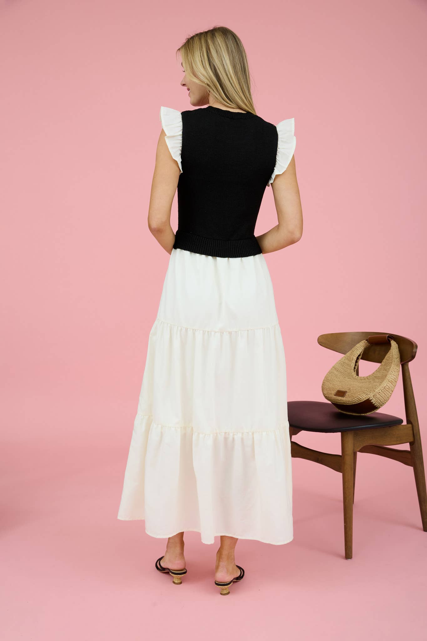 MIXED MEDIA SWEATER VEST MIDI DRESS