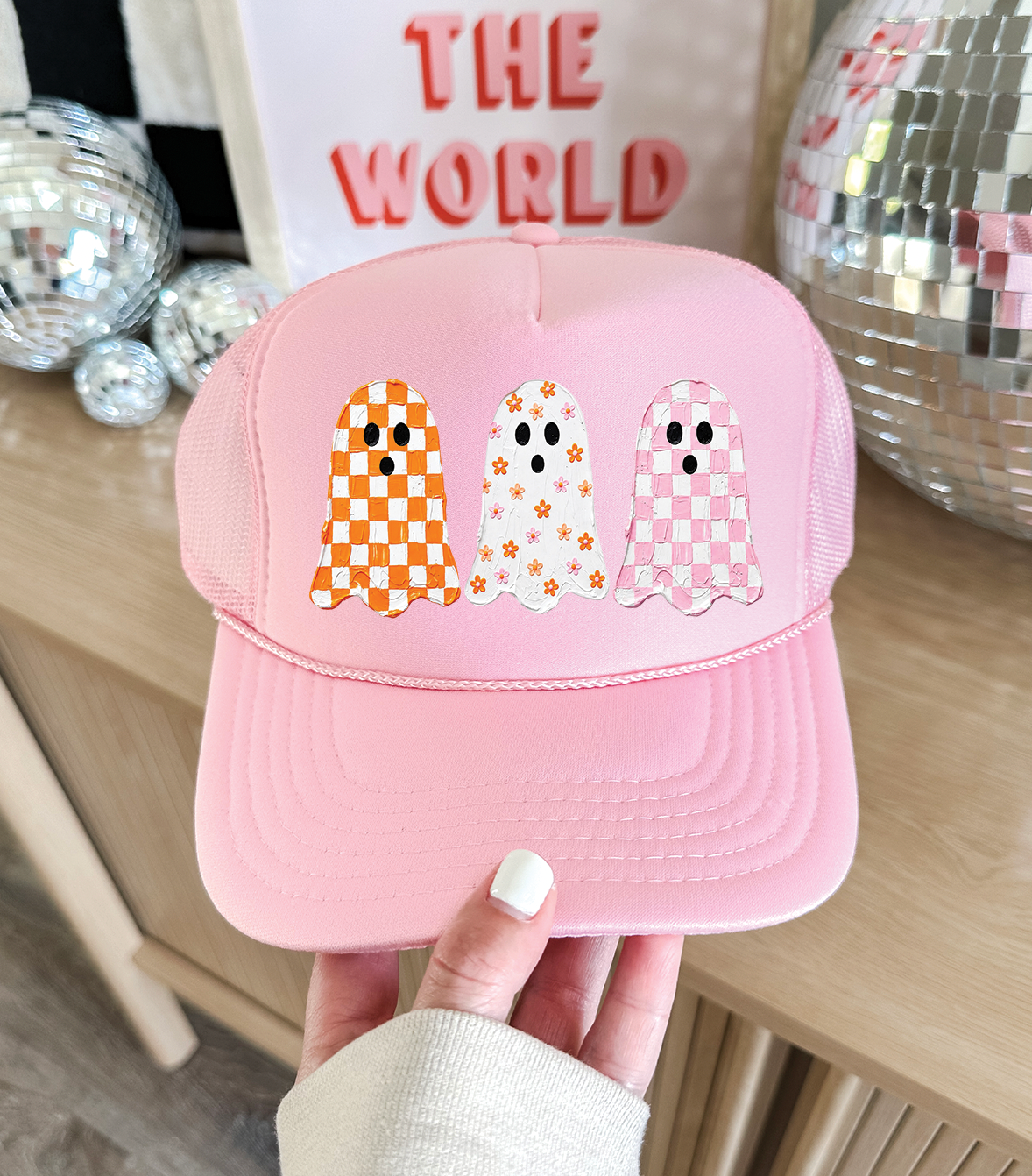 Cute Checkered Ghosts- Foam Otto Truckers