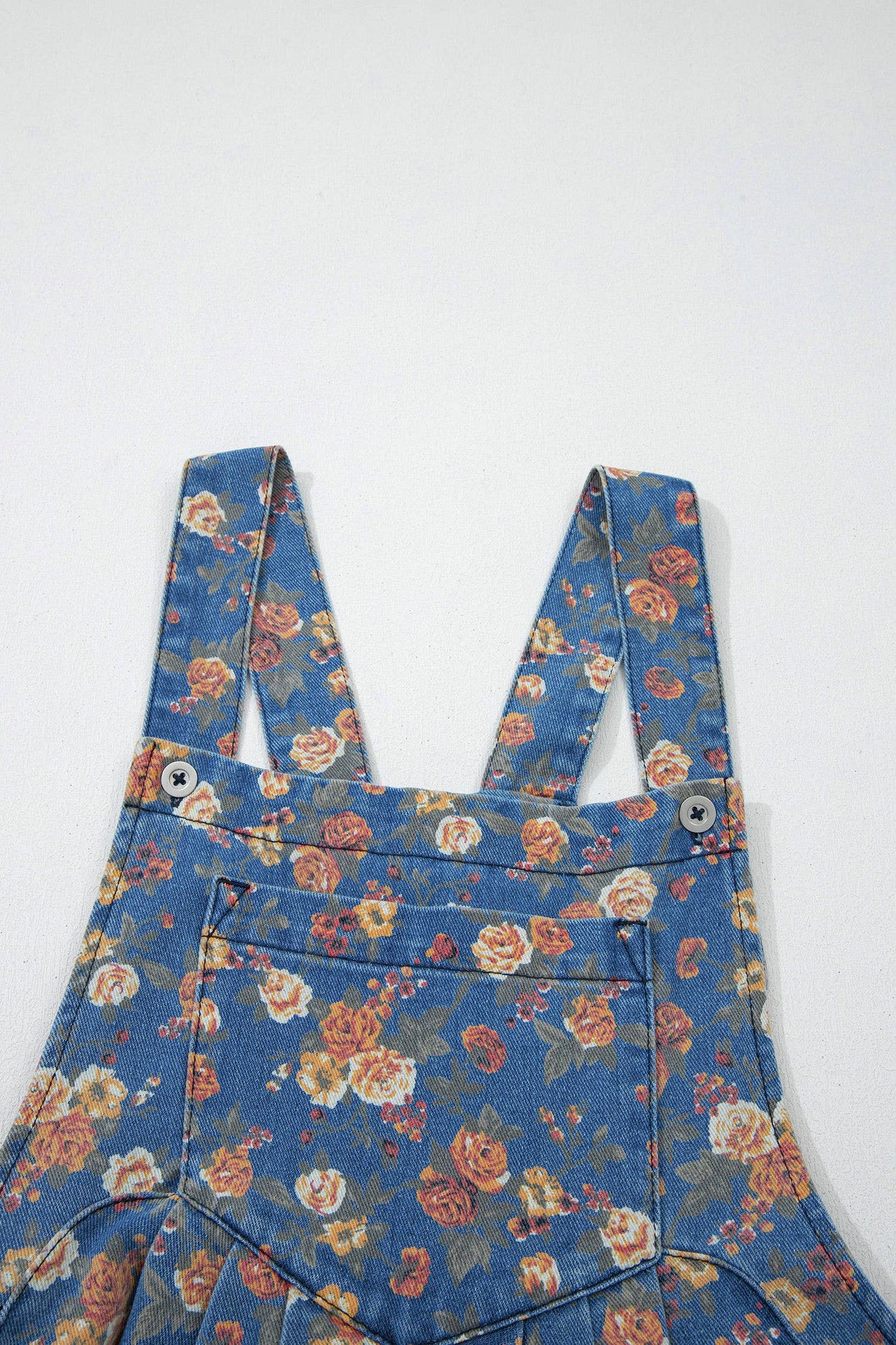 Vintage Floral Pleated Denim Overall