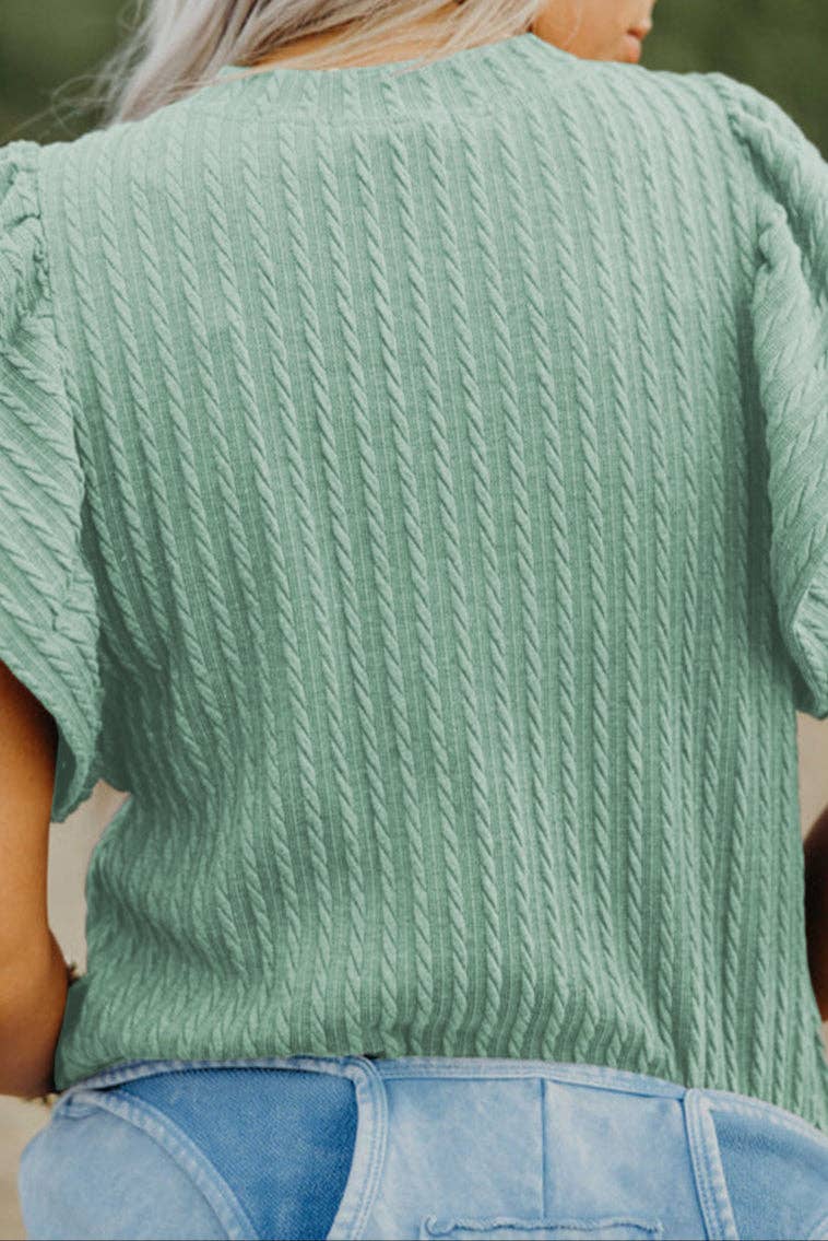 Mint Textured Flutter Sleeve Top