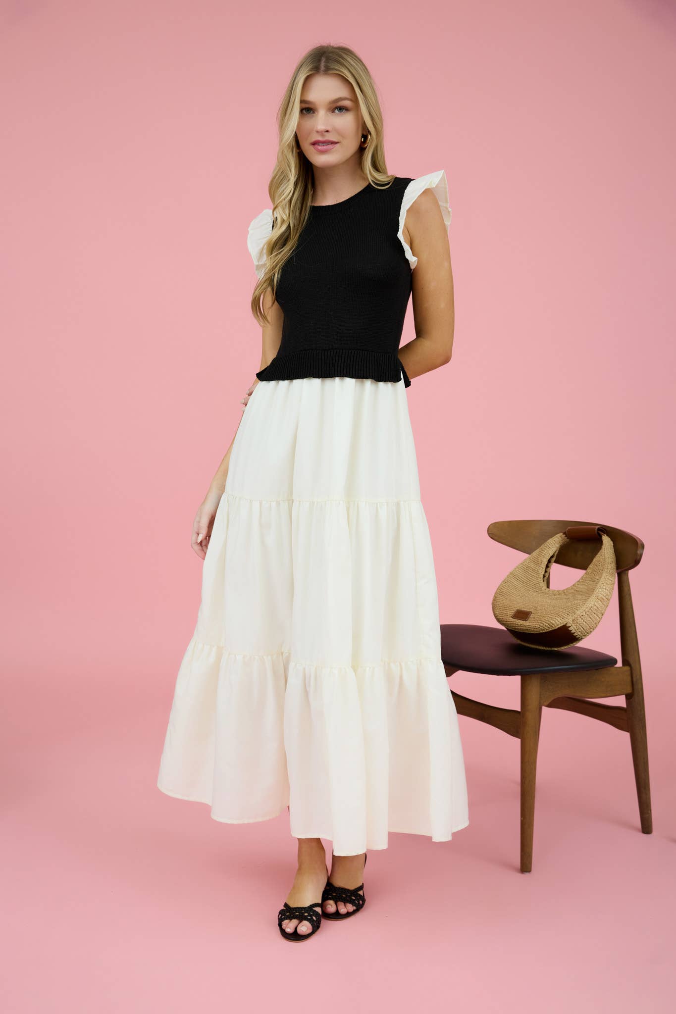 MIXED MEDIA SWEATER VEST MIDI DRESS The Wild Peony MIXED MEDIA SWEATER VEST MIDI DRESS The Wild Peony