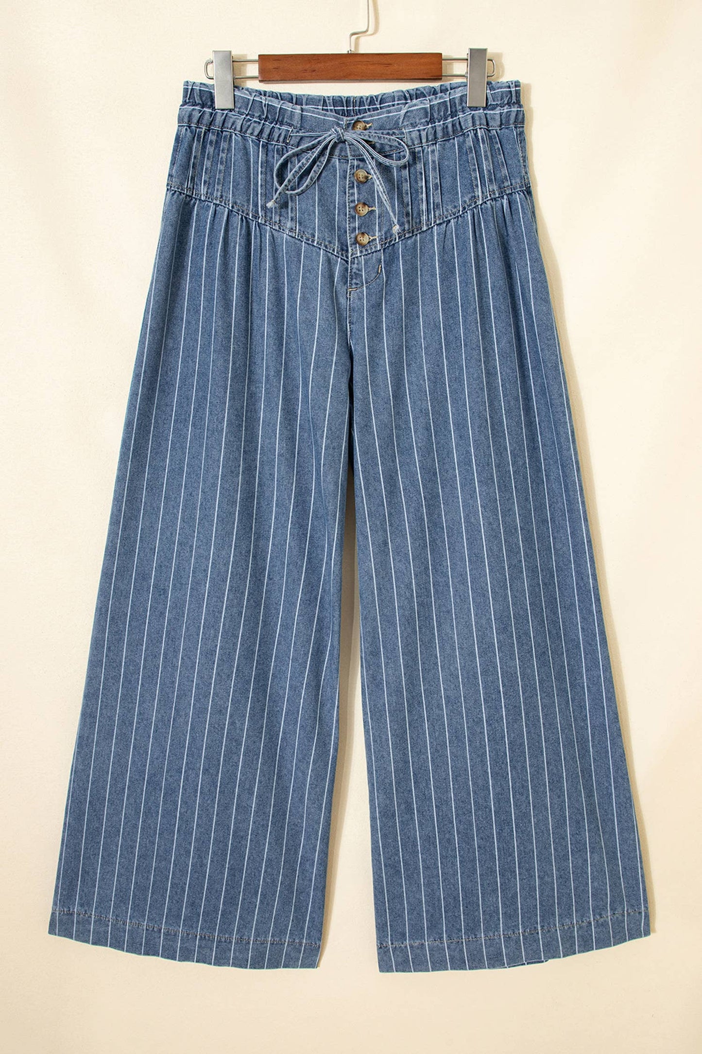 Button Pleated Drawstring Waist Casual Wide Leg Jeans