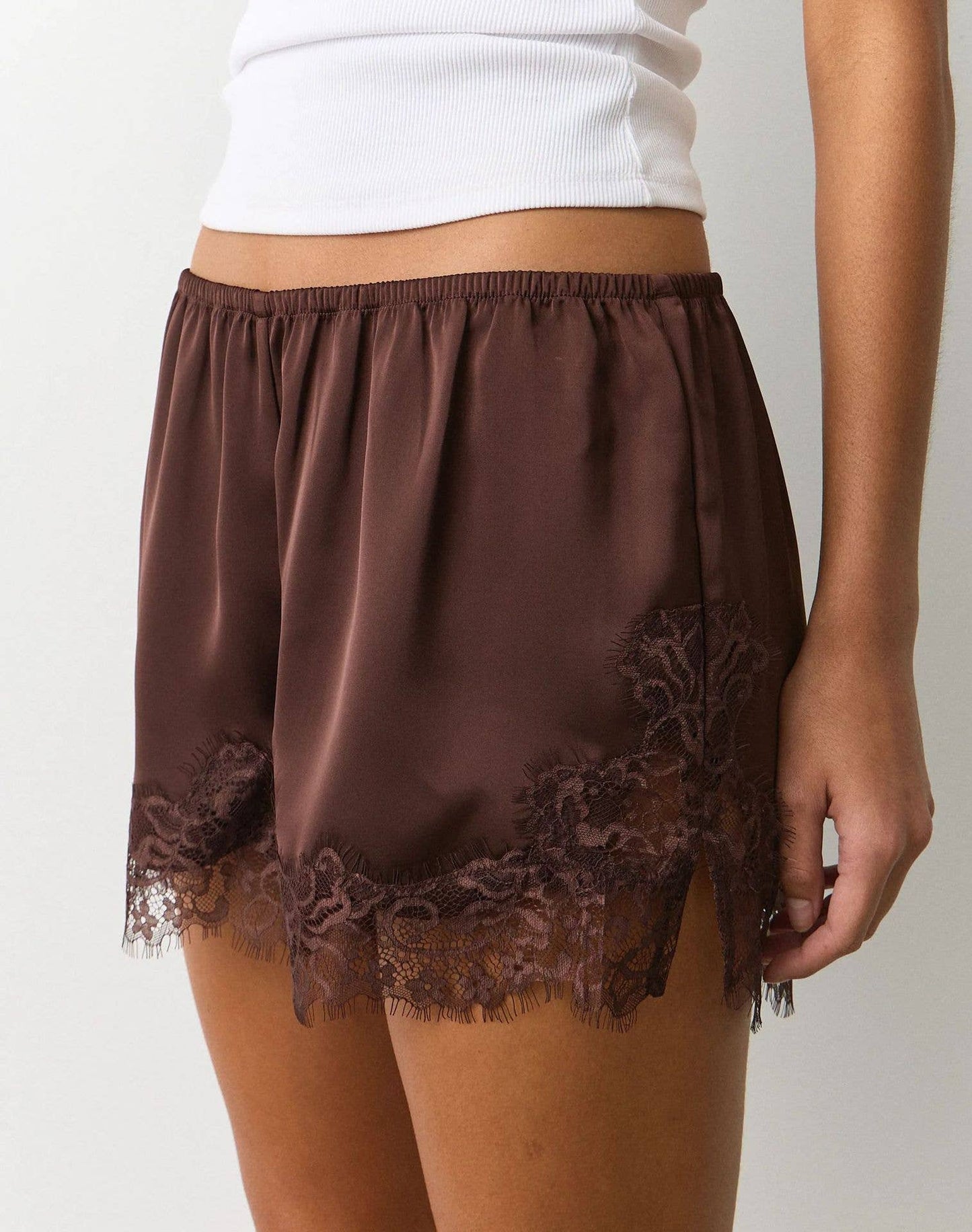Satin Lace trim shorts