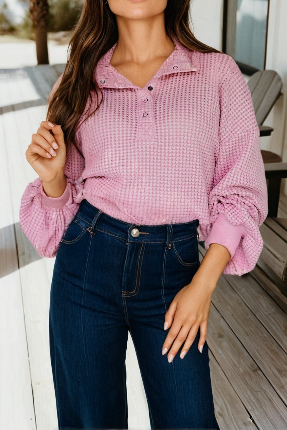 Snap Button Collared Baggy Top