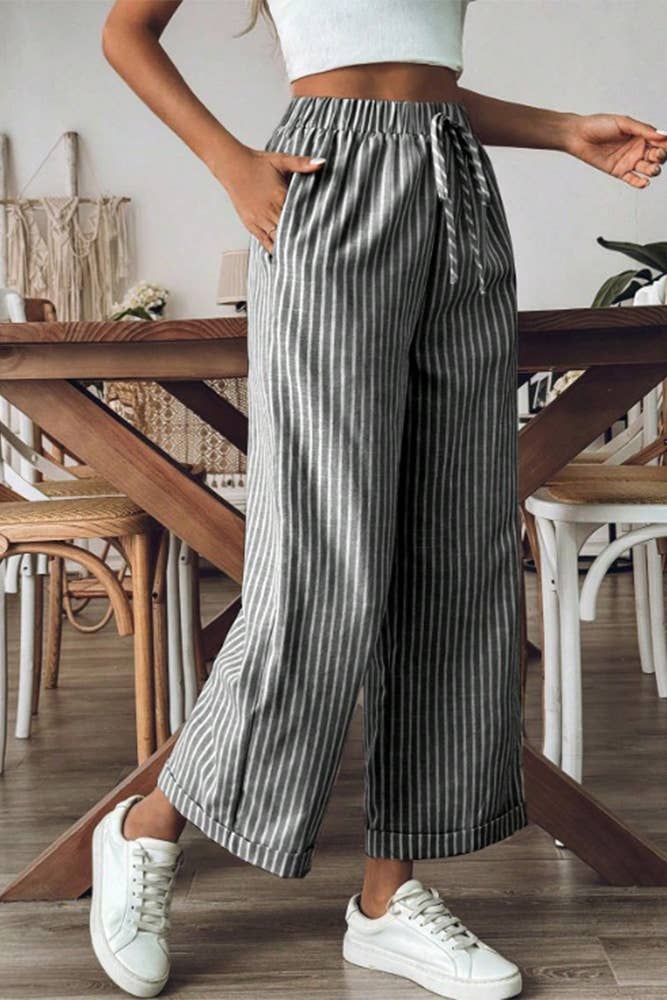 Stripes Wide Leg Cropped Pants