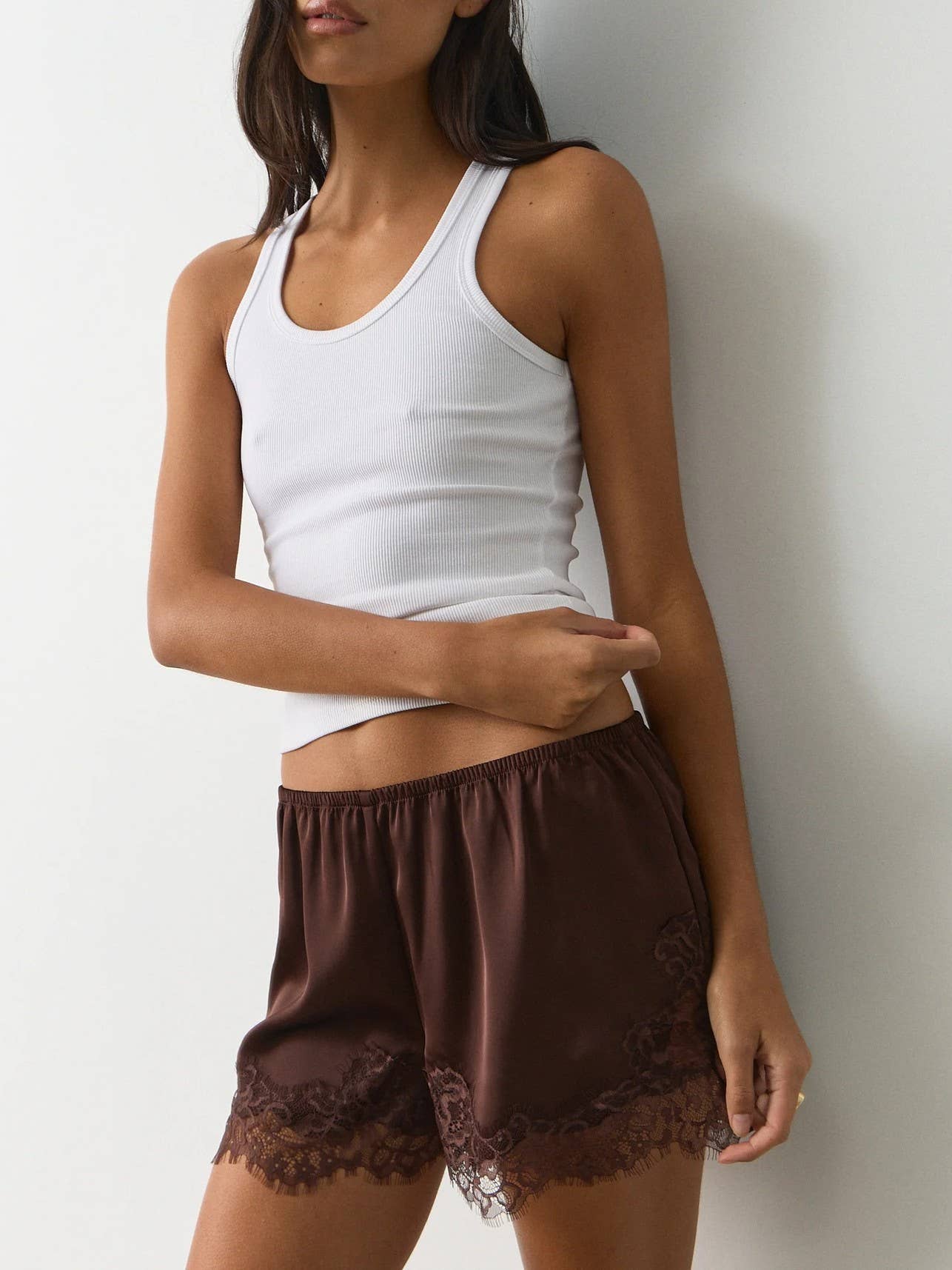 Satin Lace trim shorts