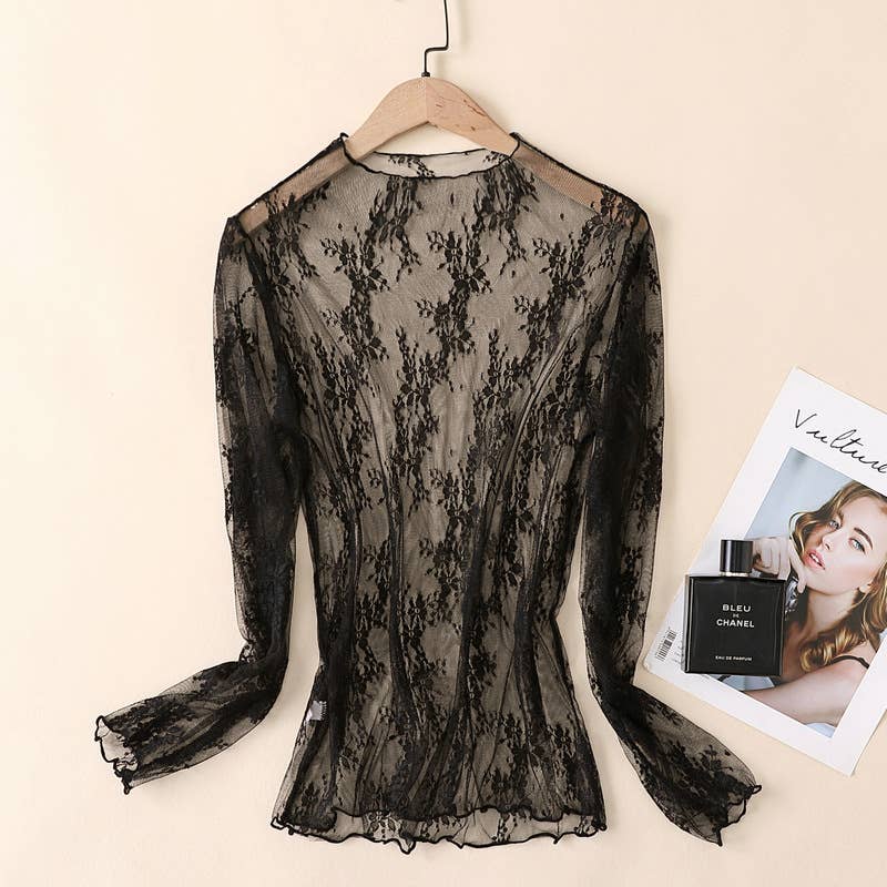 Semi Sheer Mesh Floral Lace