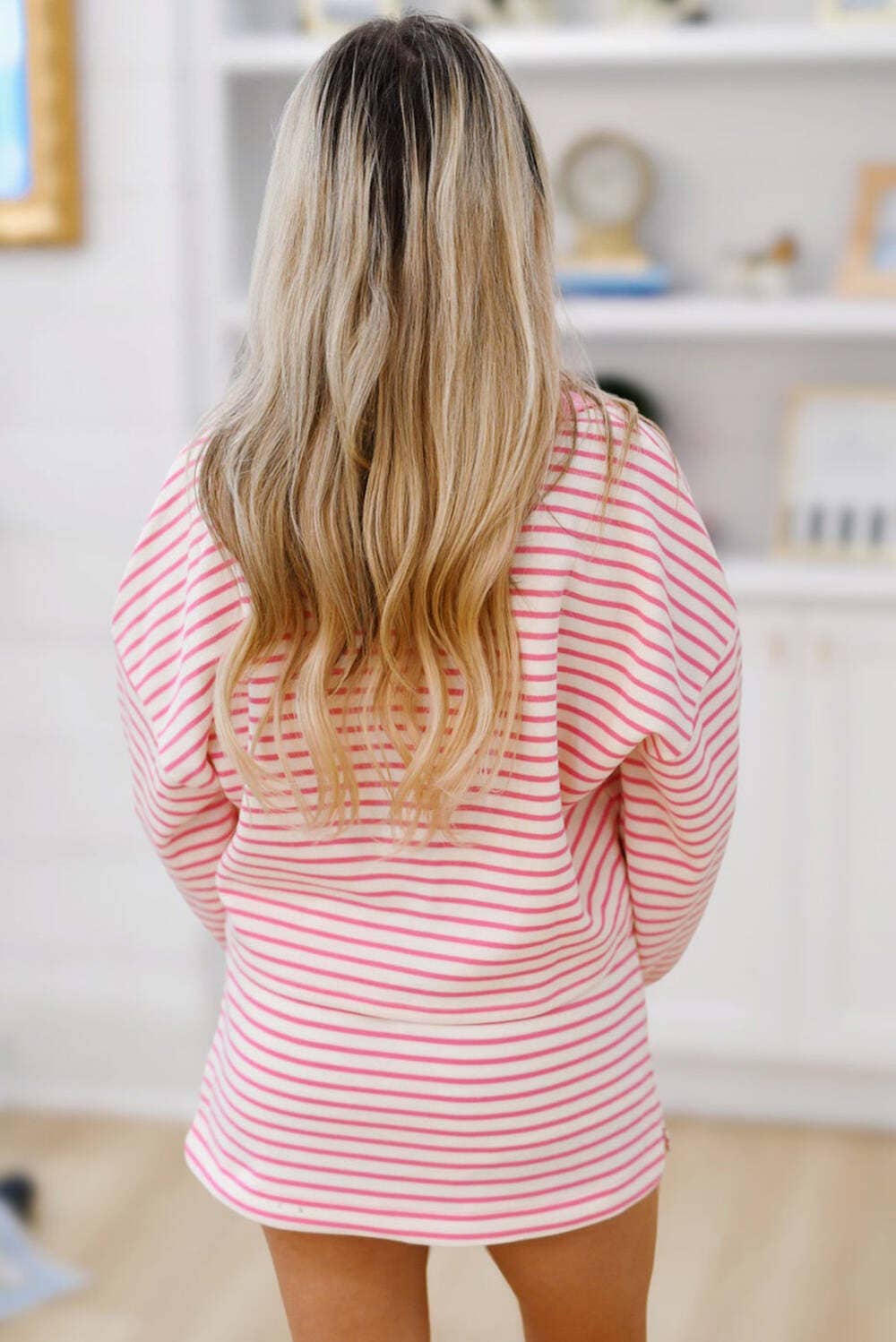 Long sleeve stripe sweatshirt & built in shorts skirt set