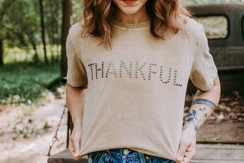 Thankful Acid Washed Studs SL Tee - Tan