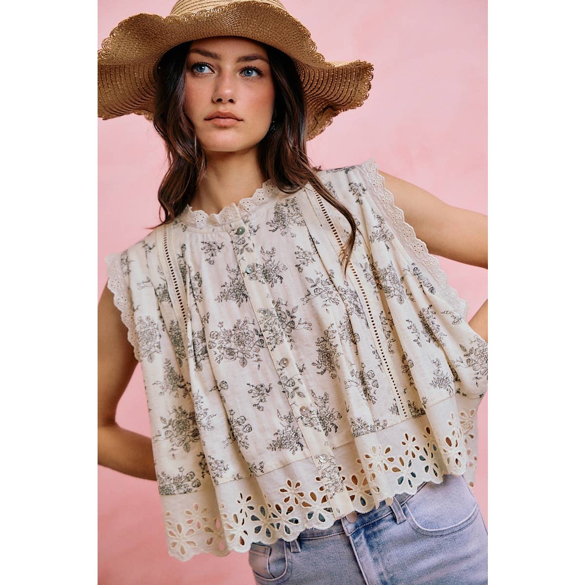 VINTAGE FLORAL BUTTON BLOUSE