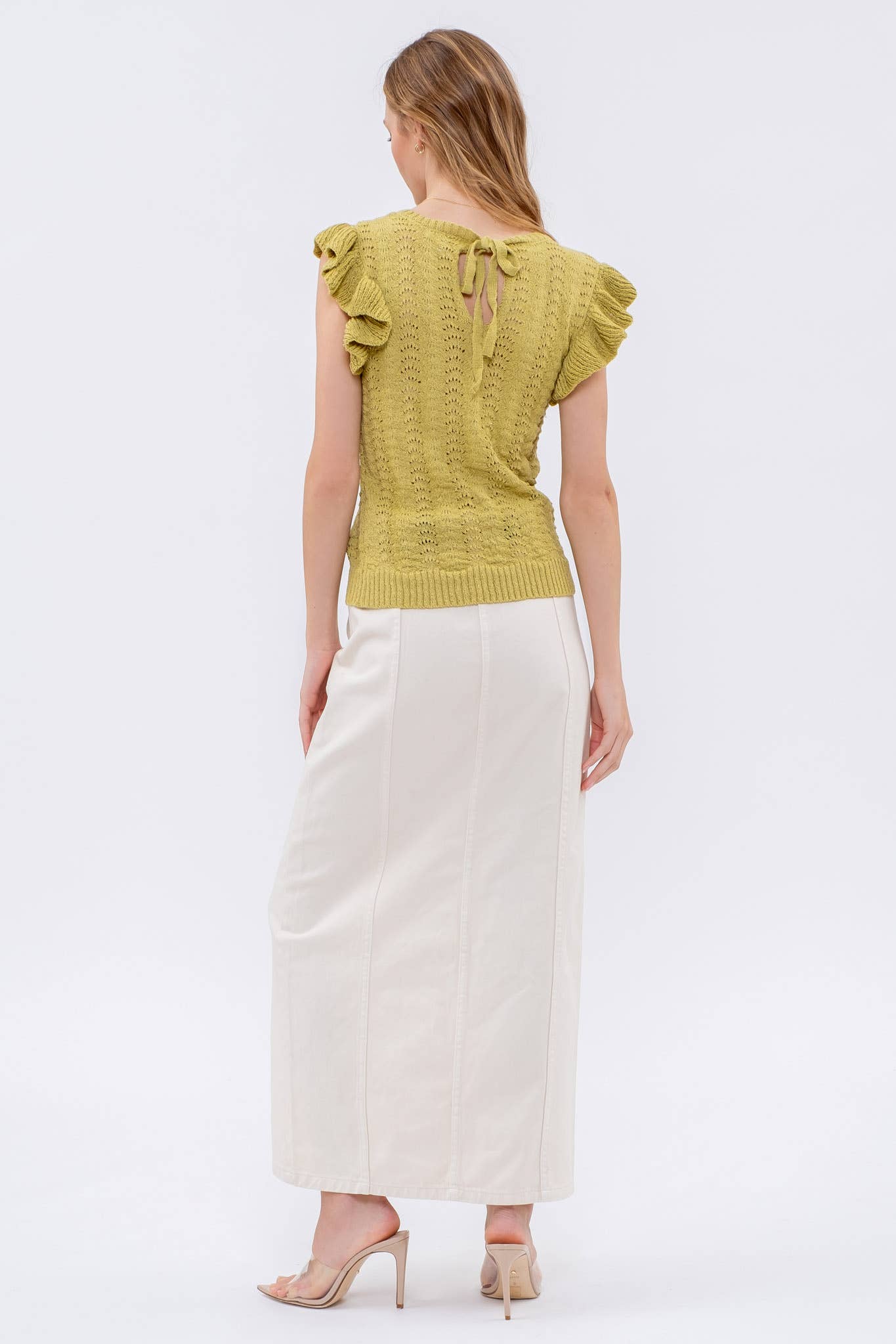 EYELET BACK TIE CROCHET KNIT TOP