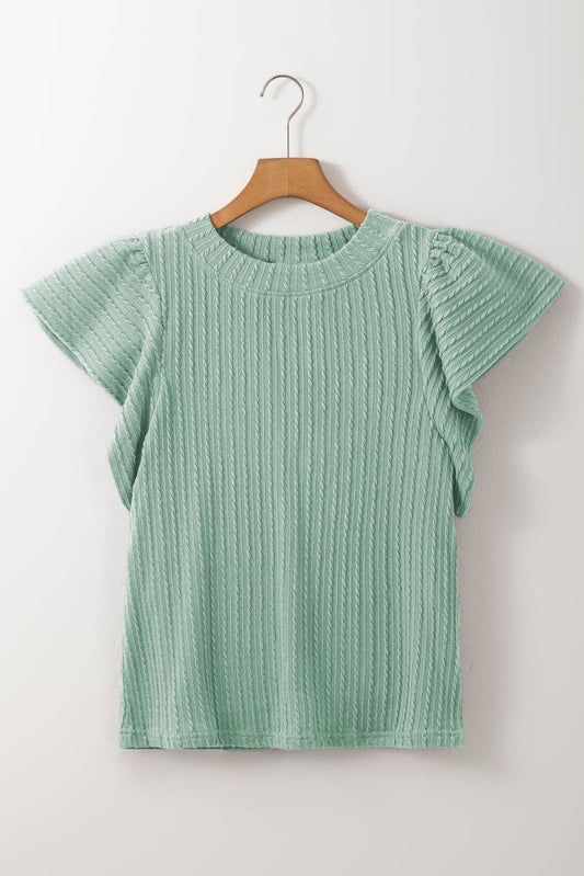 Mint Textured Flutter Sleeve Top