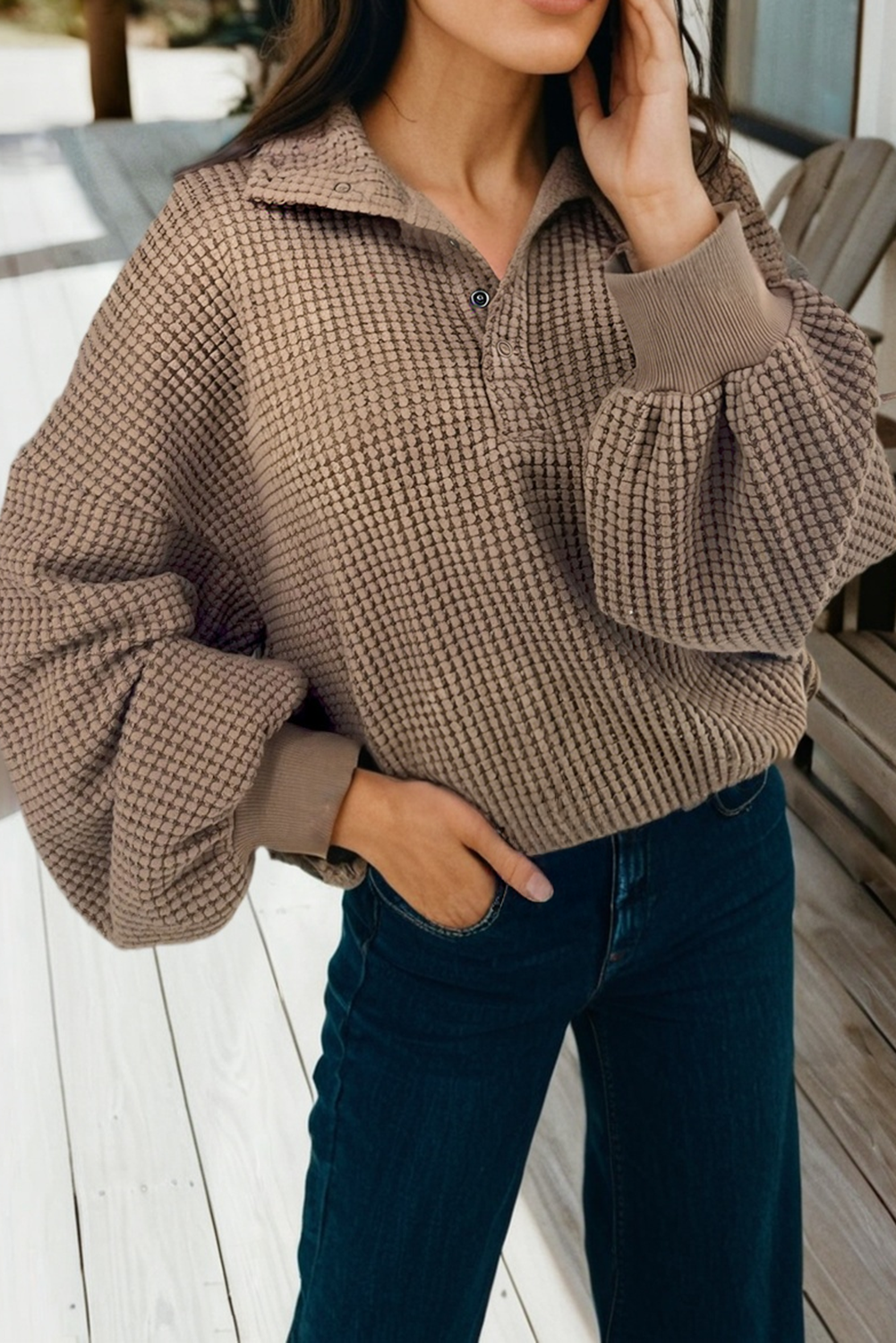 Snap Button Collared Baggy Top