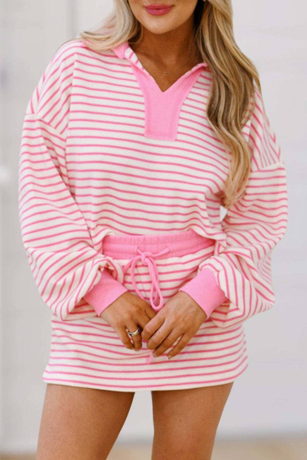 Long sleeve stripe sweatshirt & built in shorts skirt set