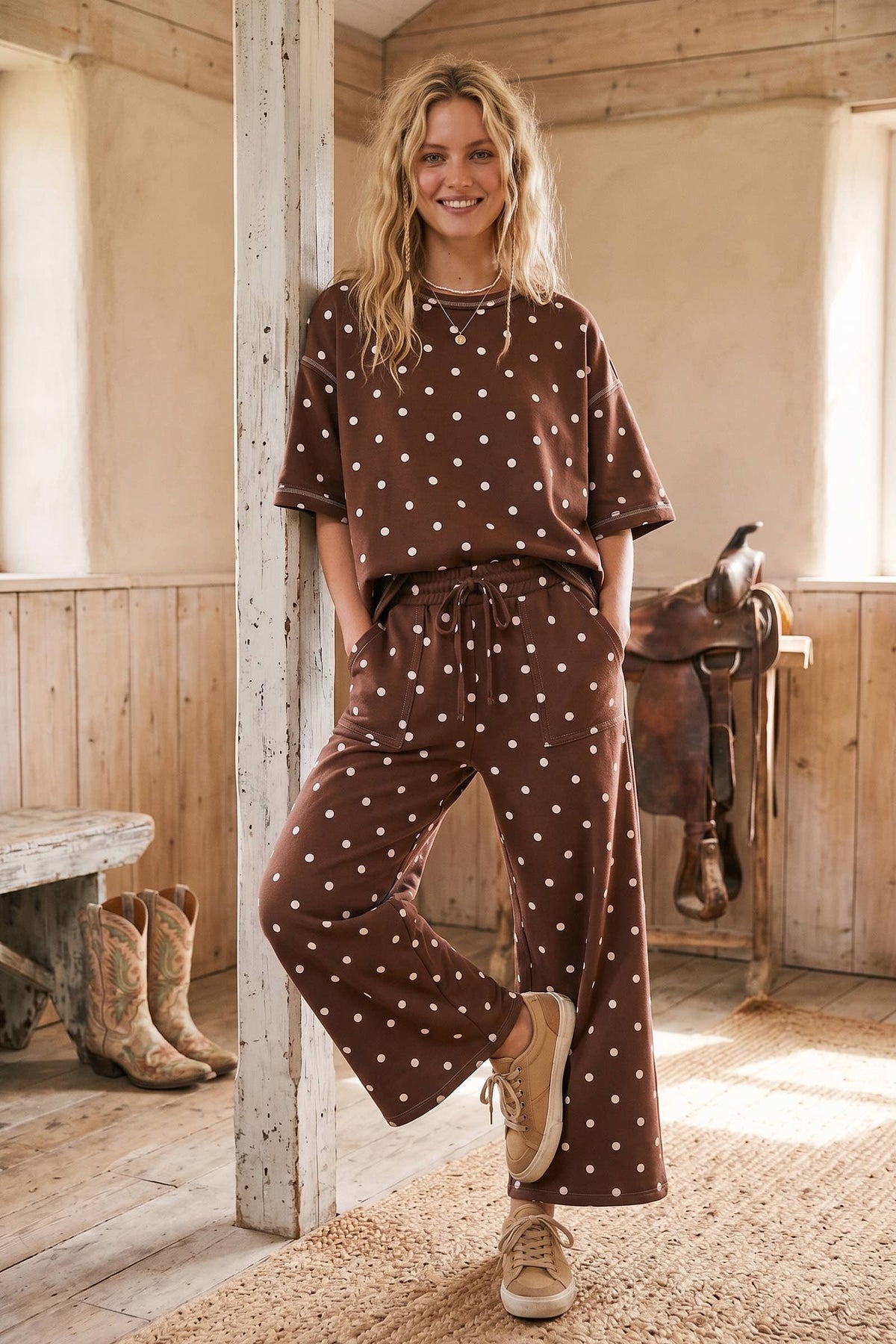 Heavy Scuba Polka Dot Short Sleeve Set