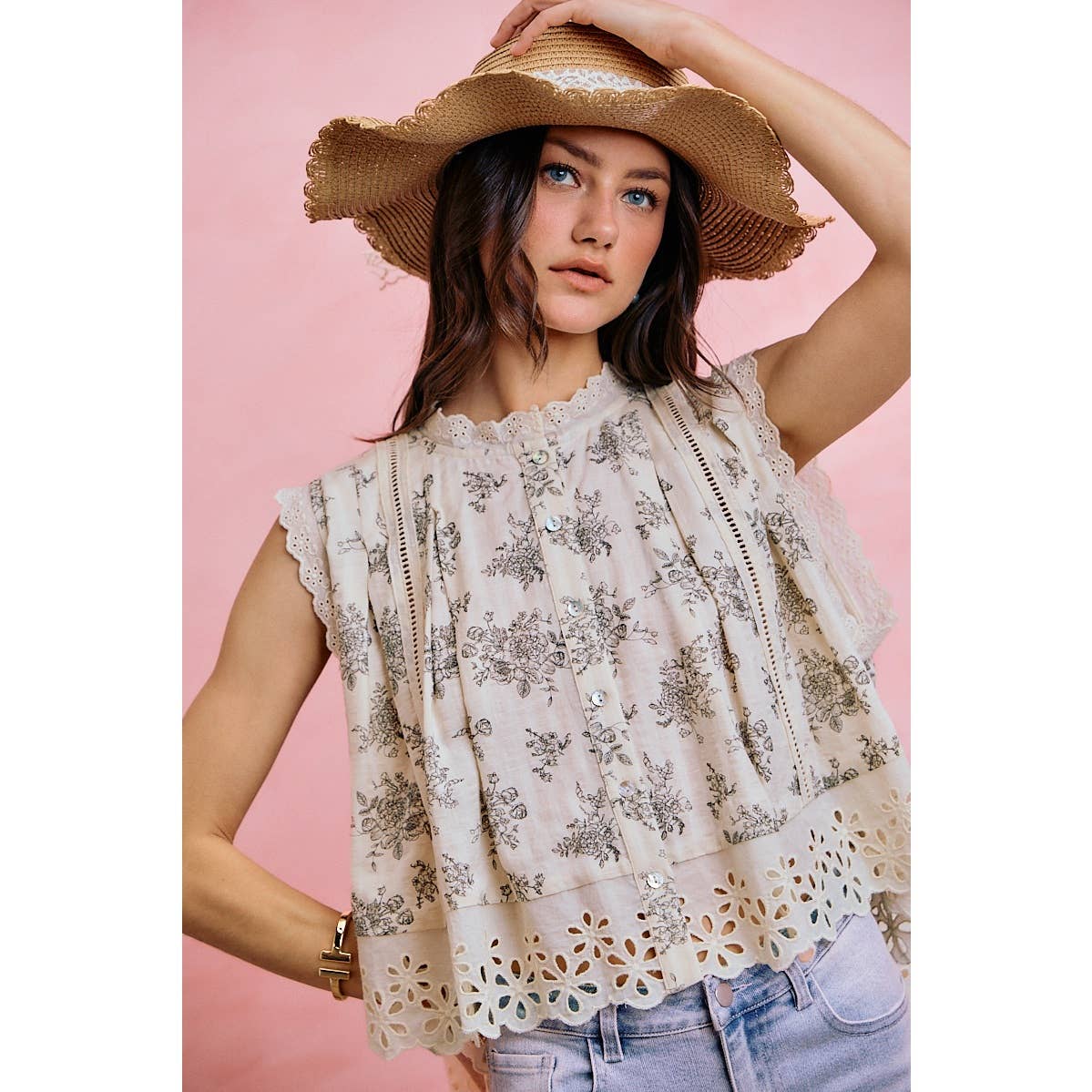 VINTAGE FLORAL BUTTON BLOUSE