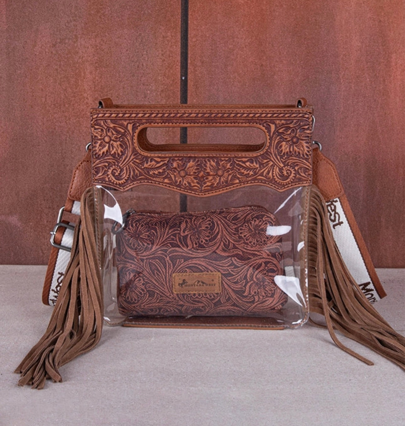 MONTANA WEST TOP HANDLE CLEAR FRINGE CROSSBODY SET