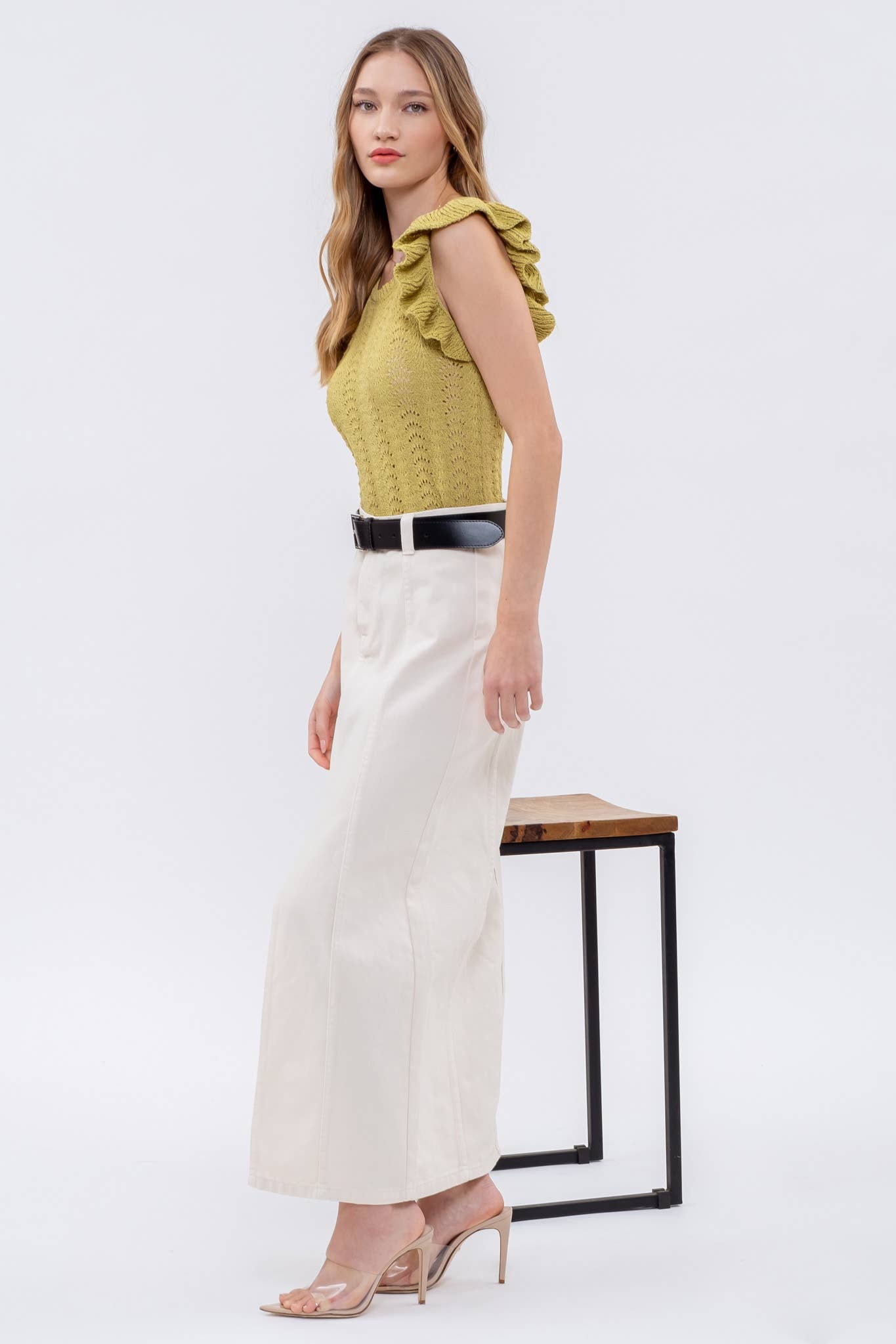 EYELET BACK TIE CROCHET KNIT TOP