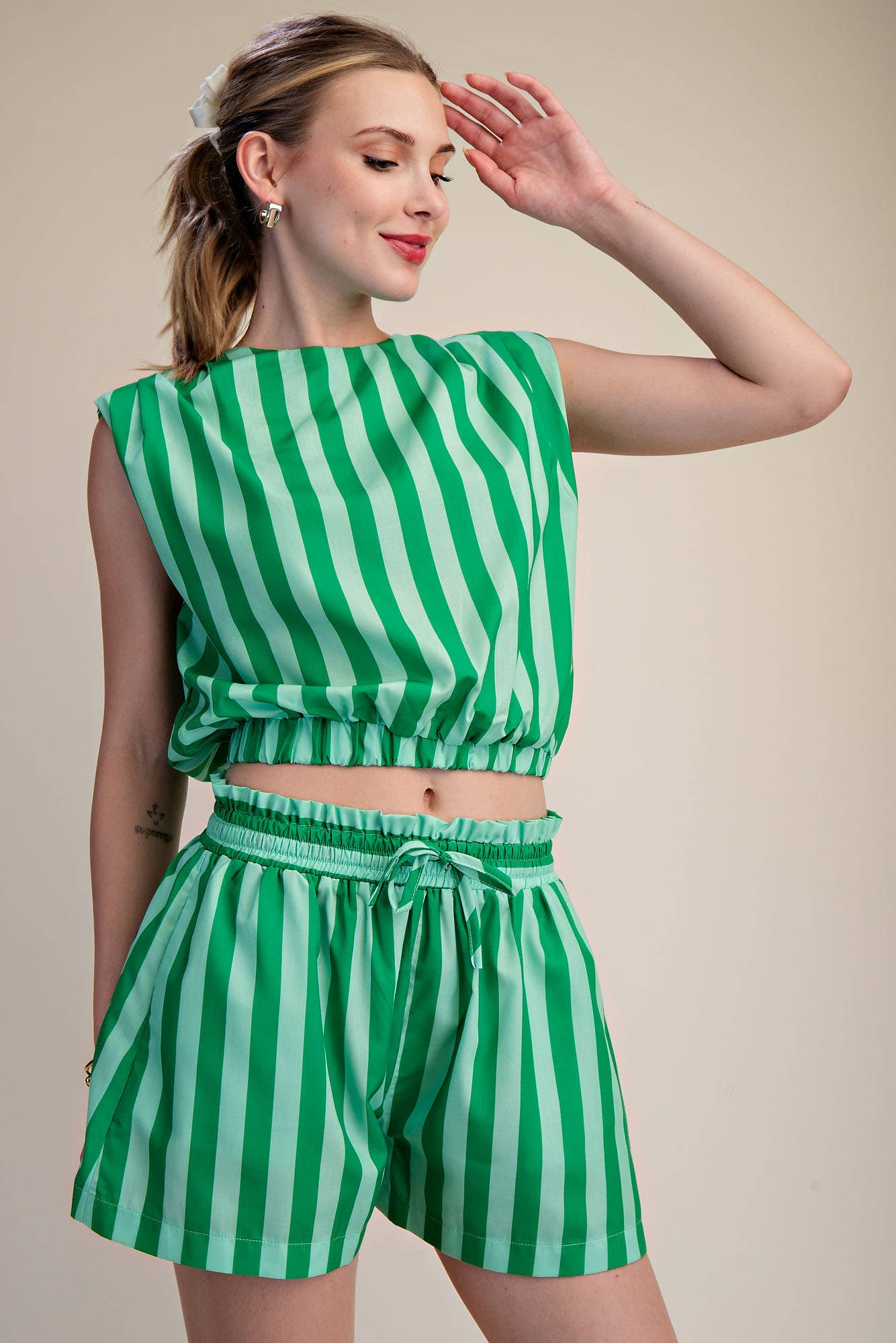 Stripe Shorts Elastic High Waist