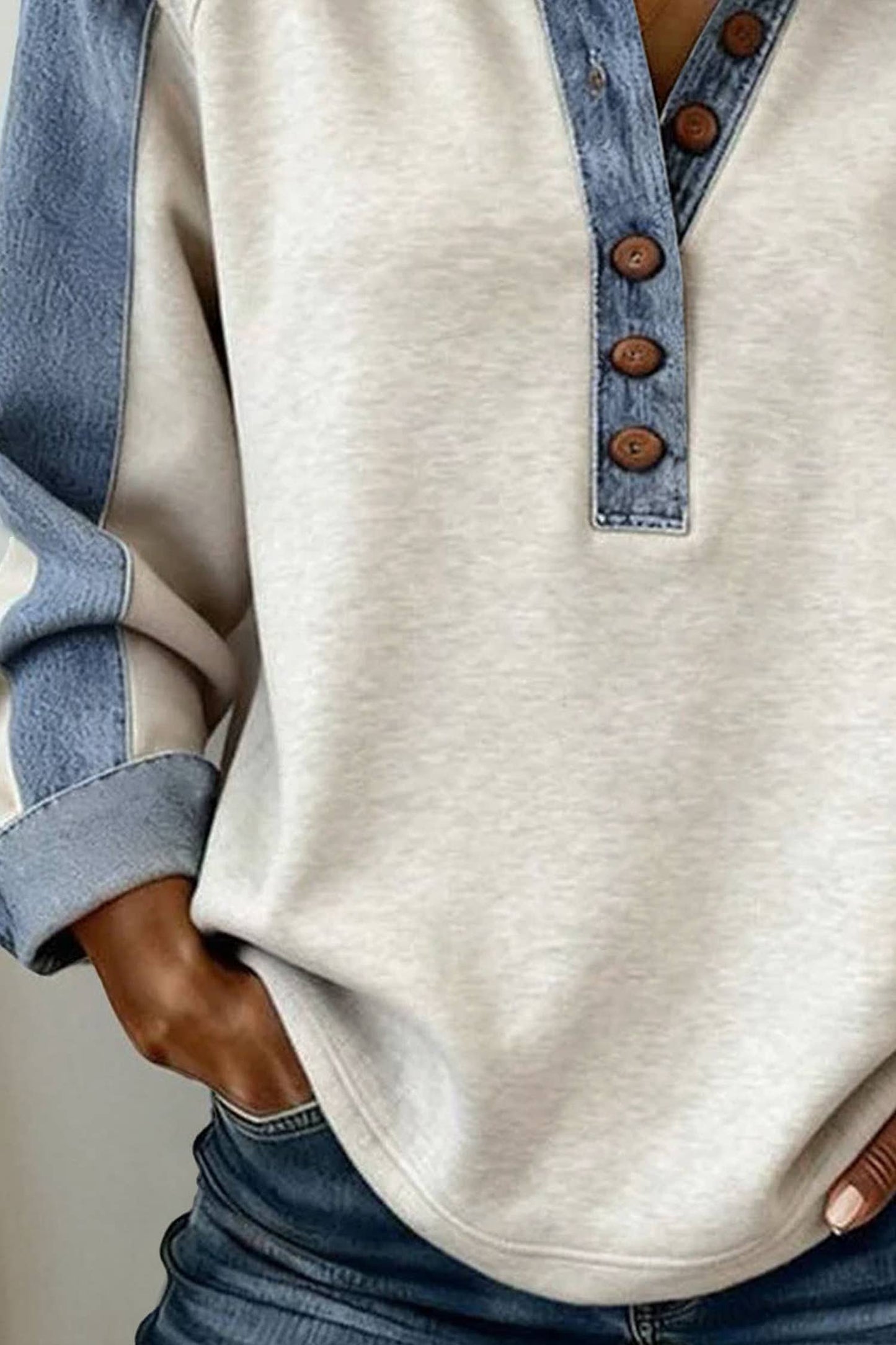 Western Denim Patchwork Shirt Collar