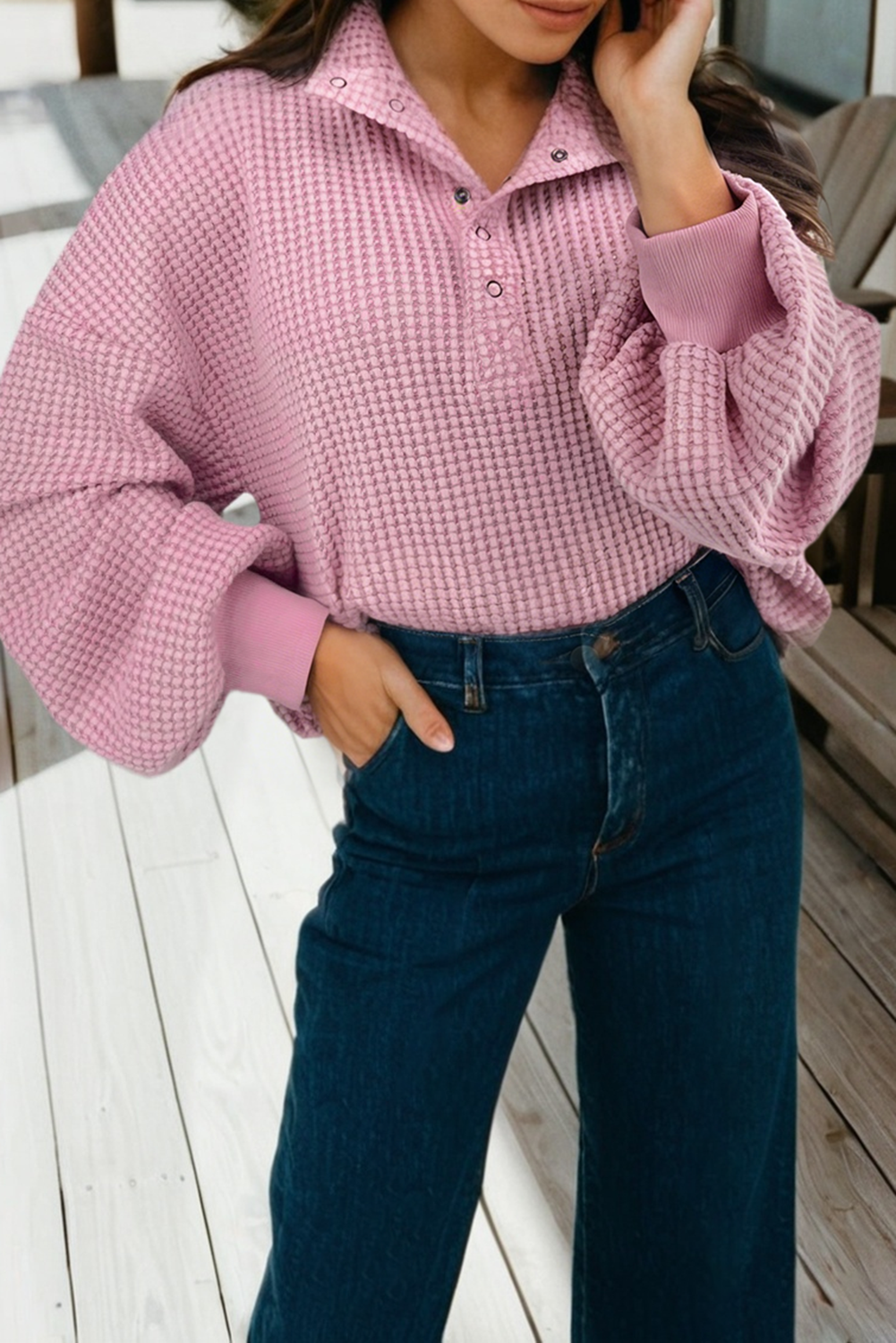 Snap Button Collared Baggy Top