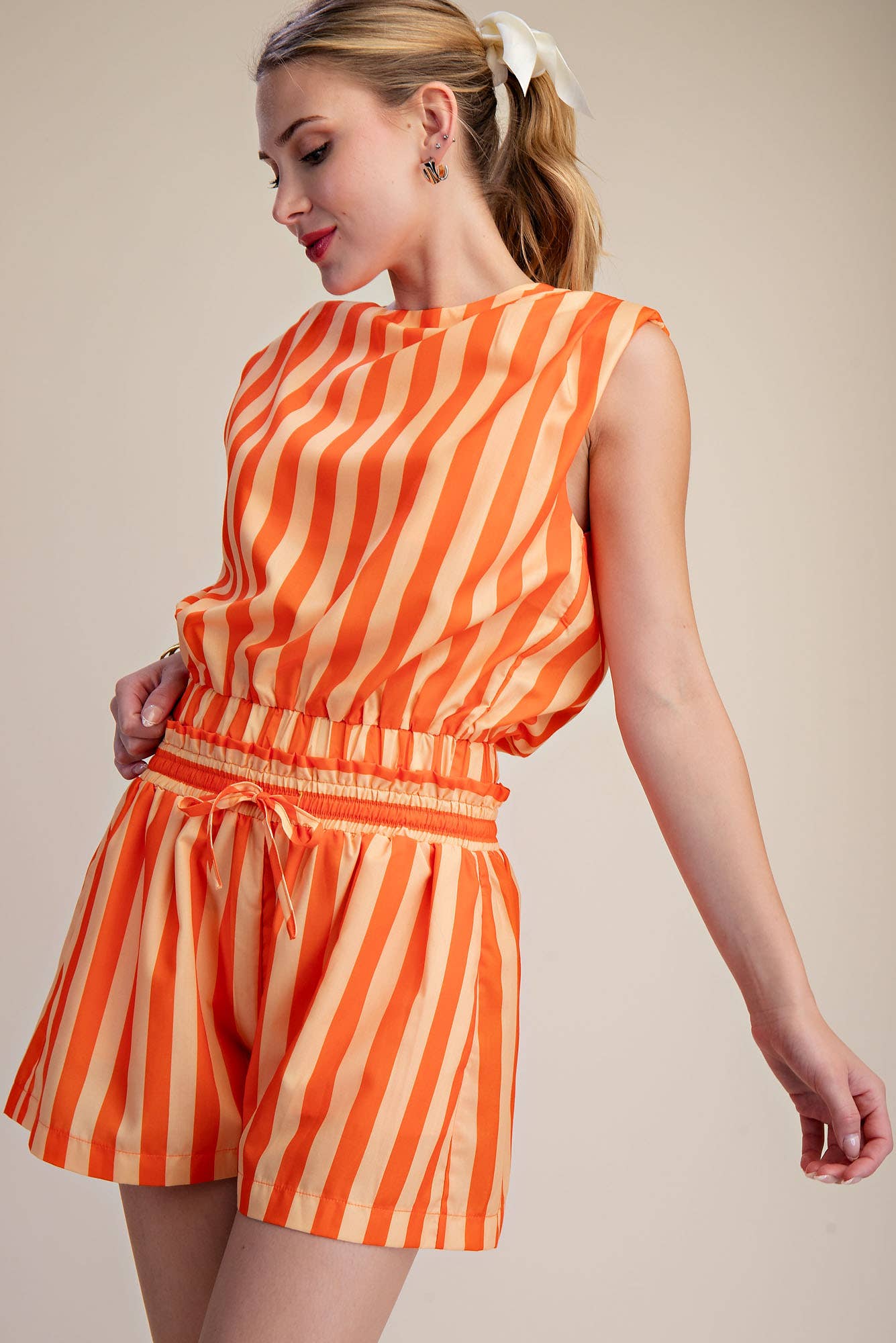 Stripe Shorts Elastic High Waist