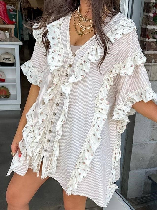 Floral ruffle  shirt dress