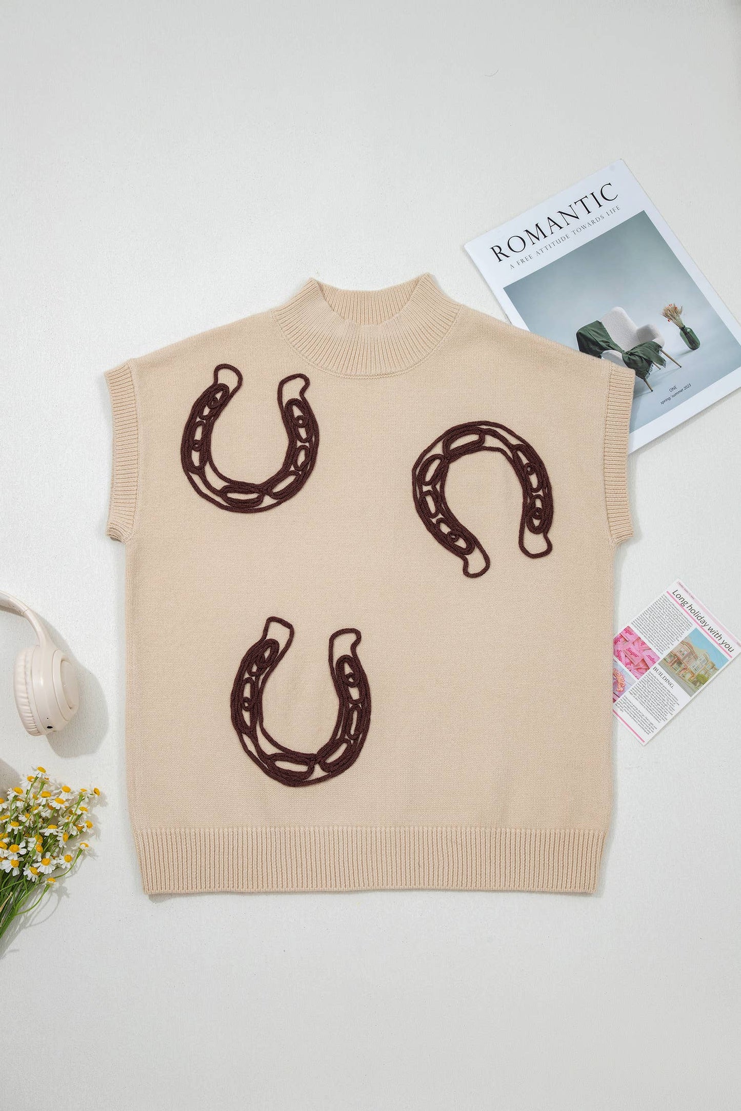 Cowgirl Horseshoe Mock Neck Knit Top
