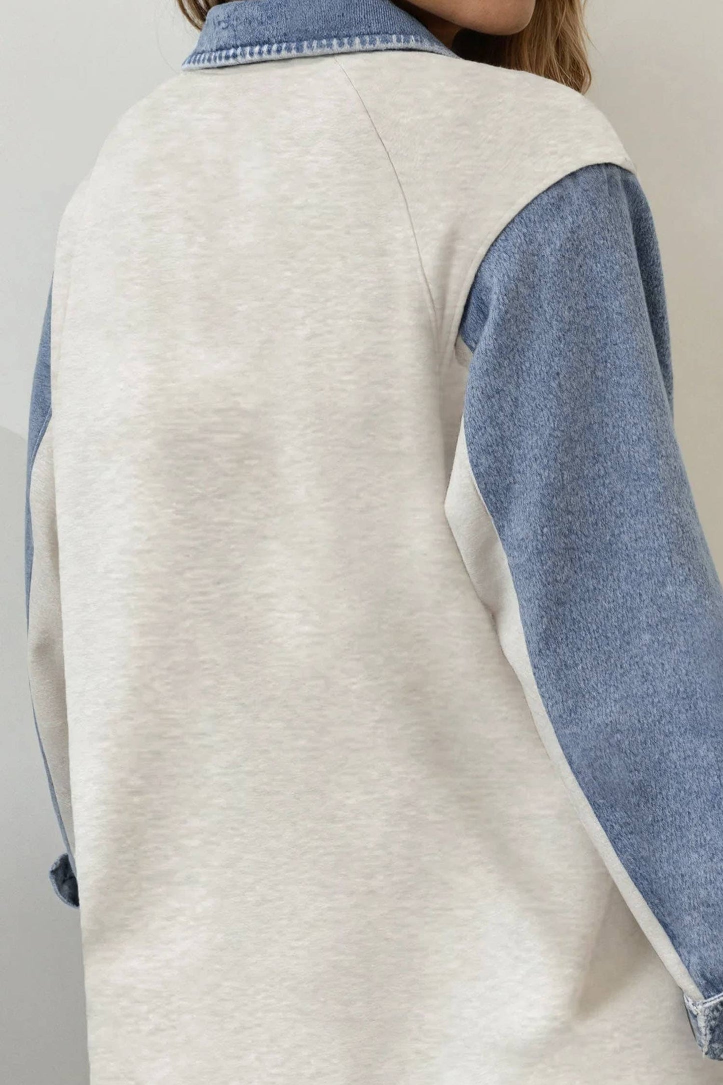 Western Denim Patchwork Shirt Collar