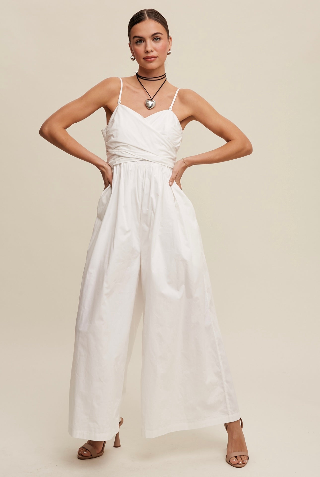 Wide-Leg Jumpsuit with Removable Straps and Lining