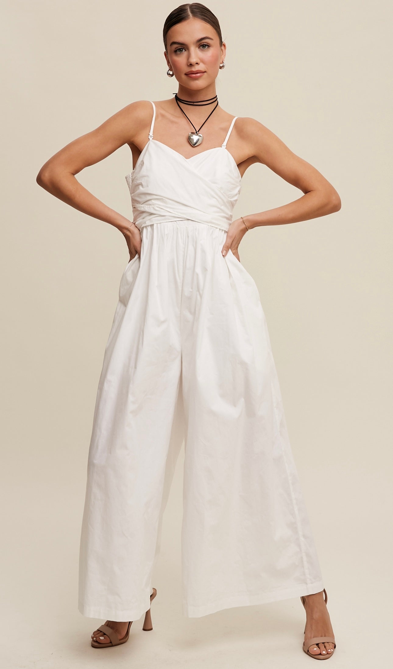 Wide-Leg Jumpsuit with Removable Straps and Lining