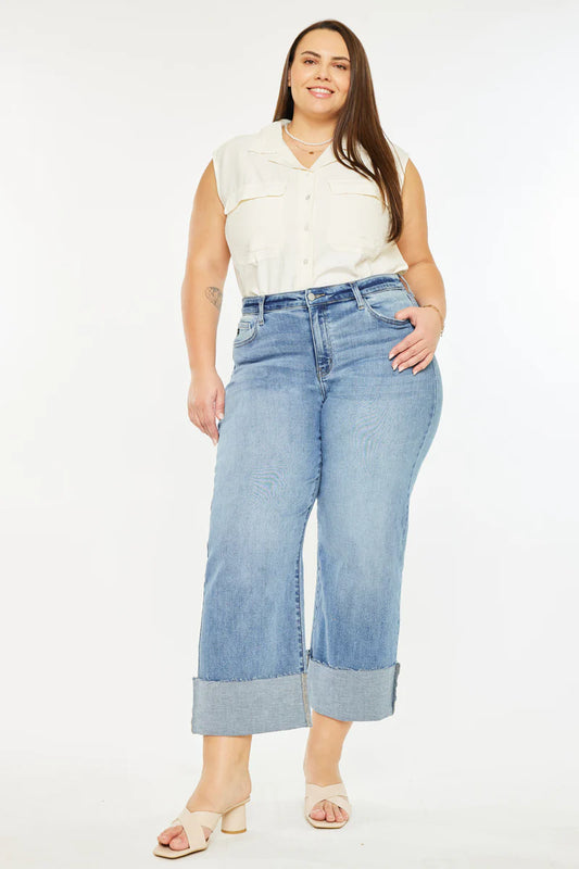 Leslie Essentials High Rise Crop Wide Leg Jeans (Plus Size)