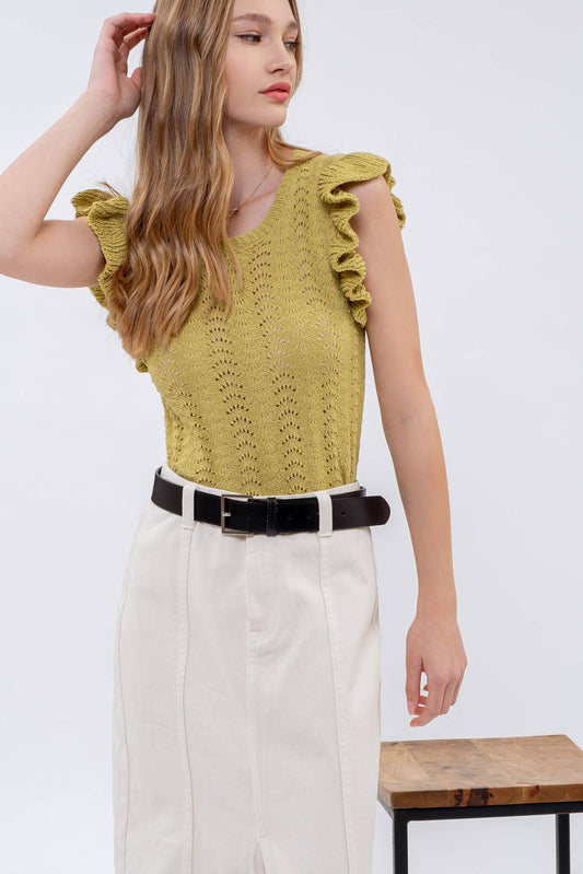 EYELET BACK TIE CROCHET KNIT TOP