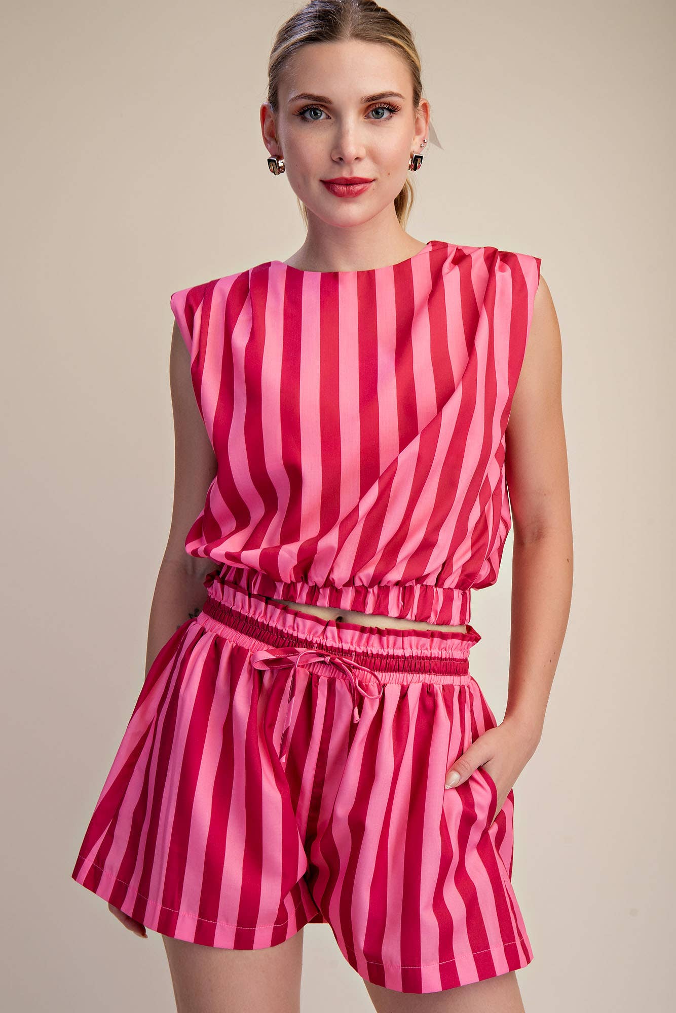 Stripe Shorts Elastic High Waist