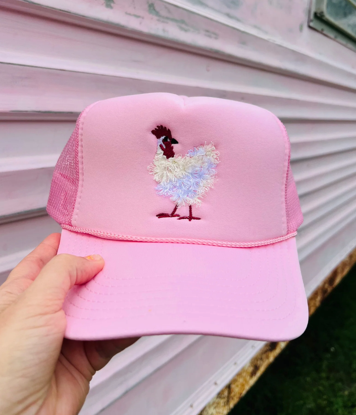 Mother Clucker Fluffy Chicken Embroidered Baby Pink Otto Hat