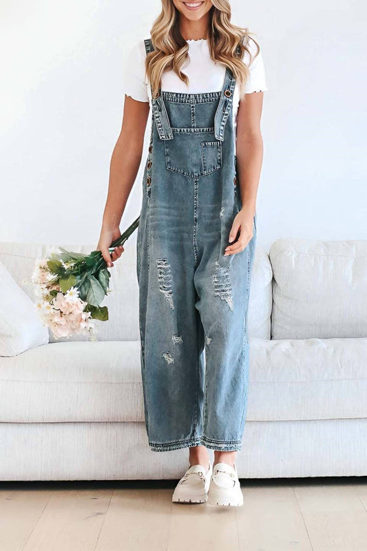 Southern Country distressed washed denim overall