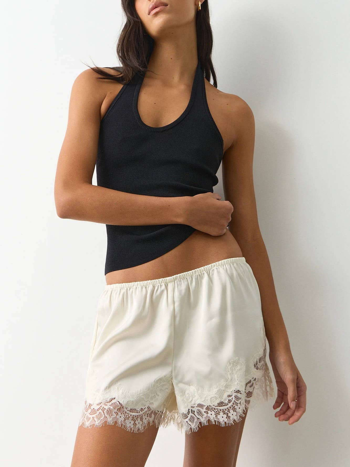 Satin Lace trim shorts