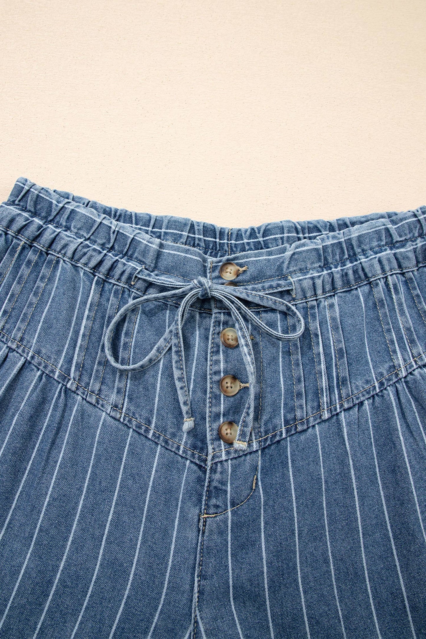 Button Pleated Drawstring Waist Casual Wide Leg Jeans