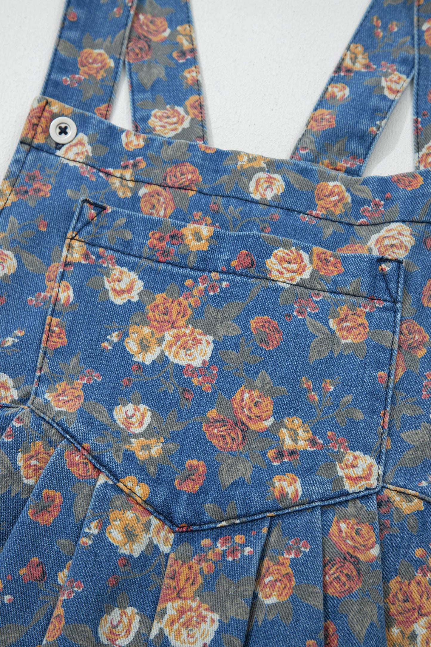 Vintage Floral Pleated Denim Overall