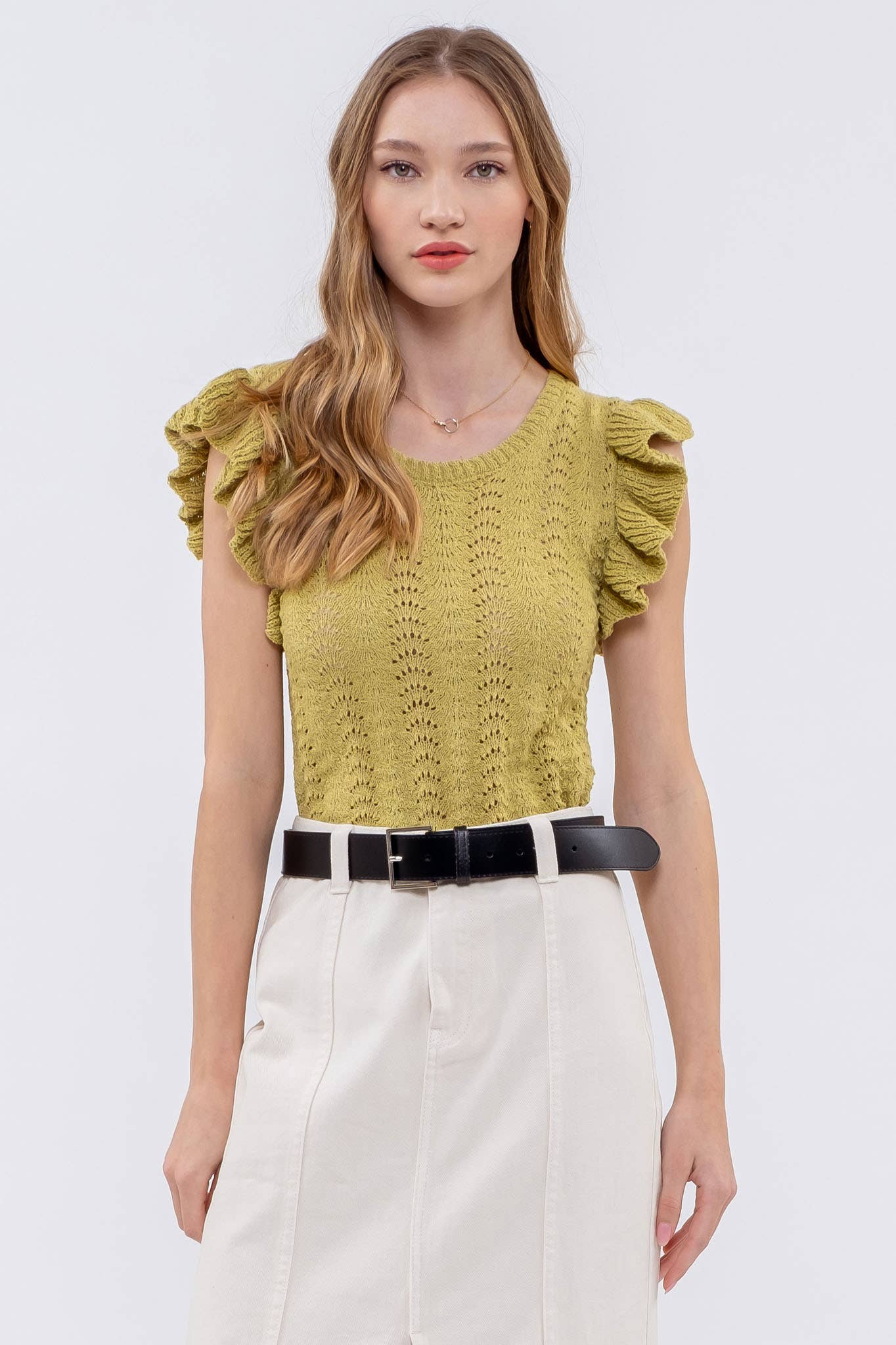 EYELET BACK TIE CROCHET KNIT TOP