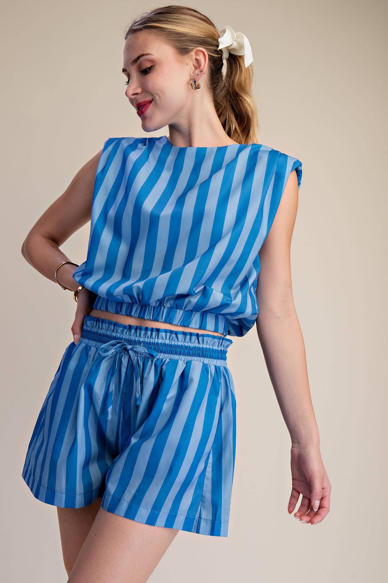 Stripe Shorts Elastic High Waist