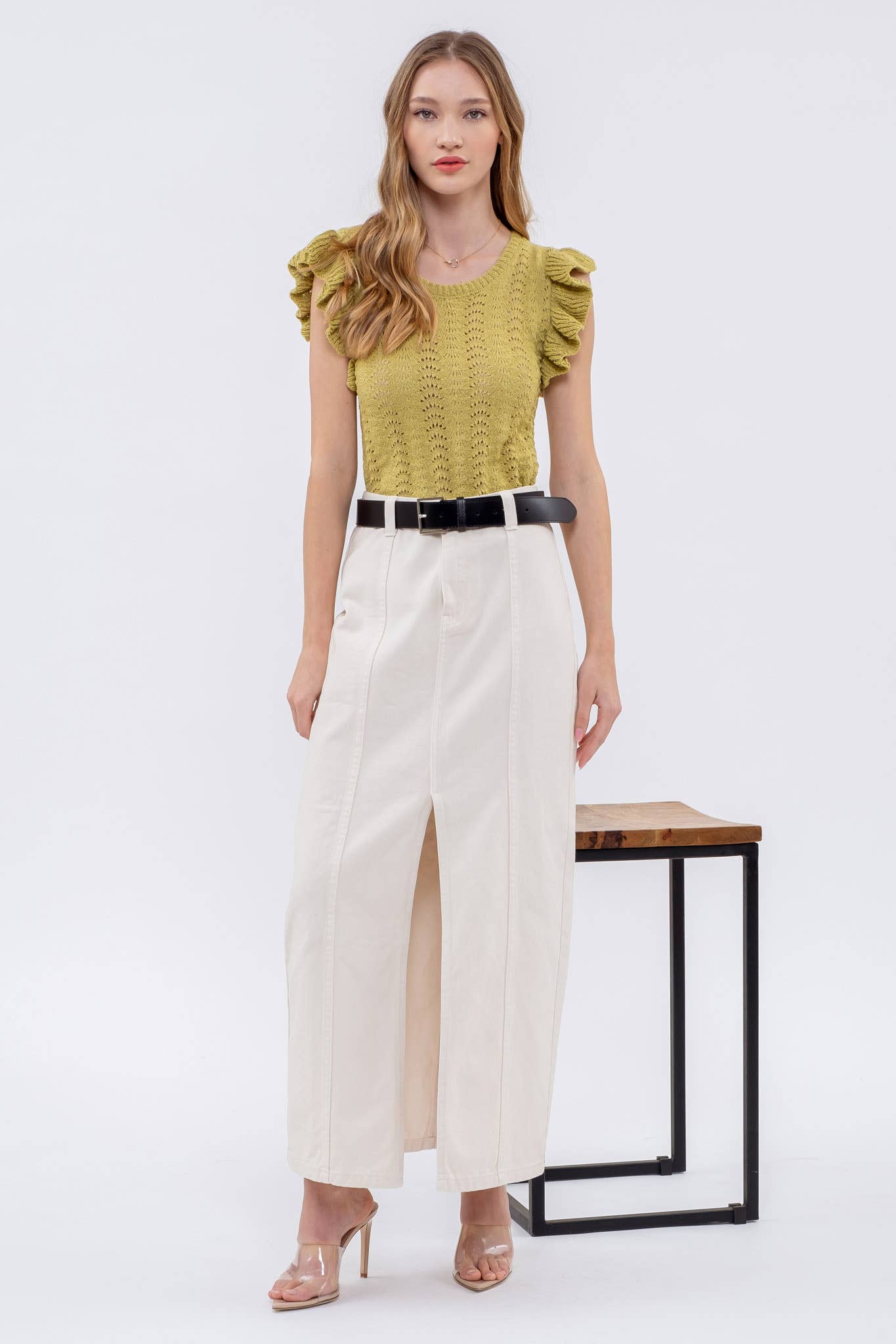 EYELET BACK TIE CROCHET KNIT TOP