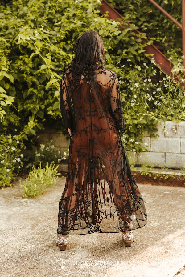 Western Embroidered Mesh Lace Duster