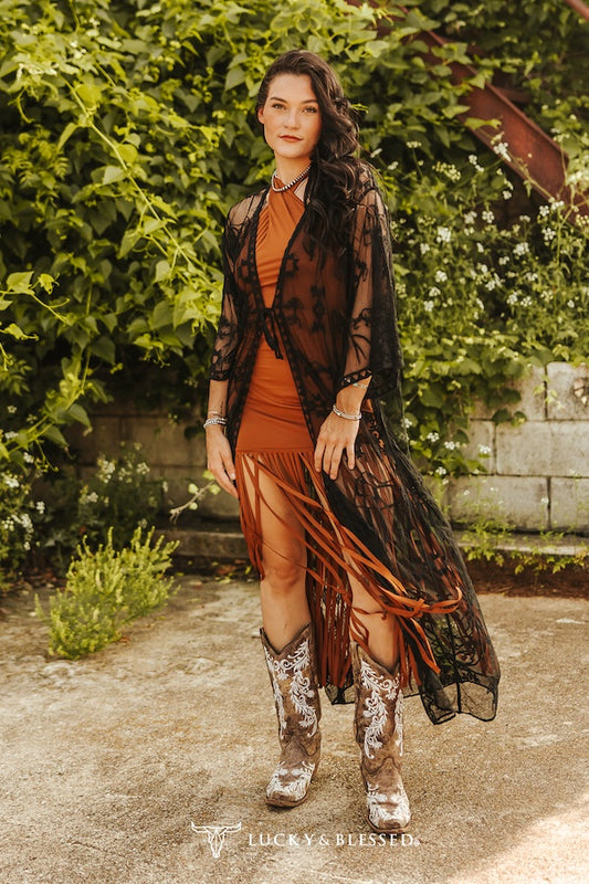 Western Embroidered Mesh Lace Duster